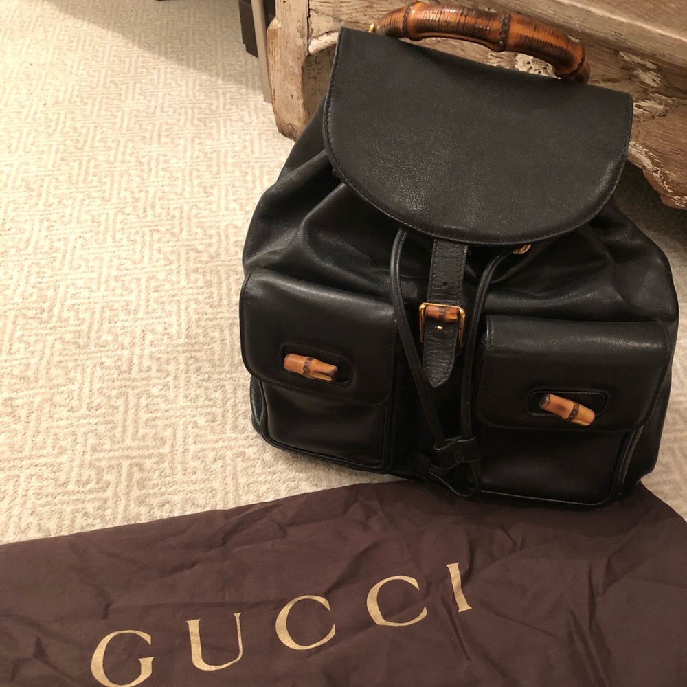 Vintage black leather Gucci backpack
